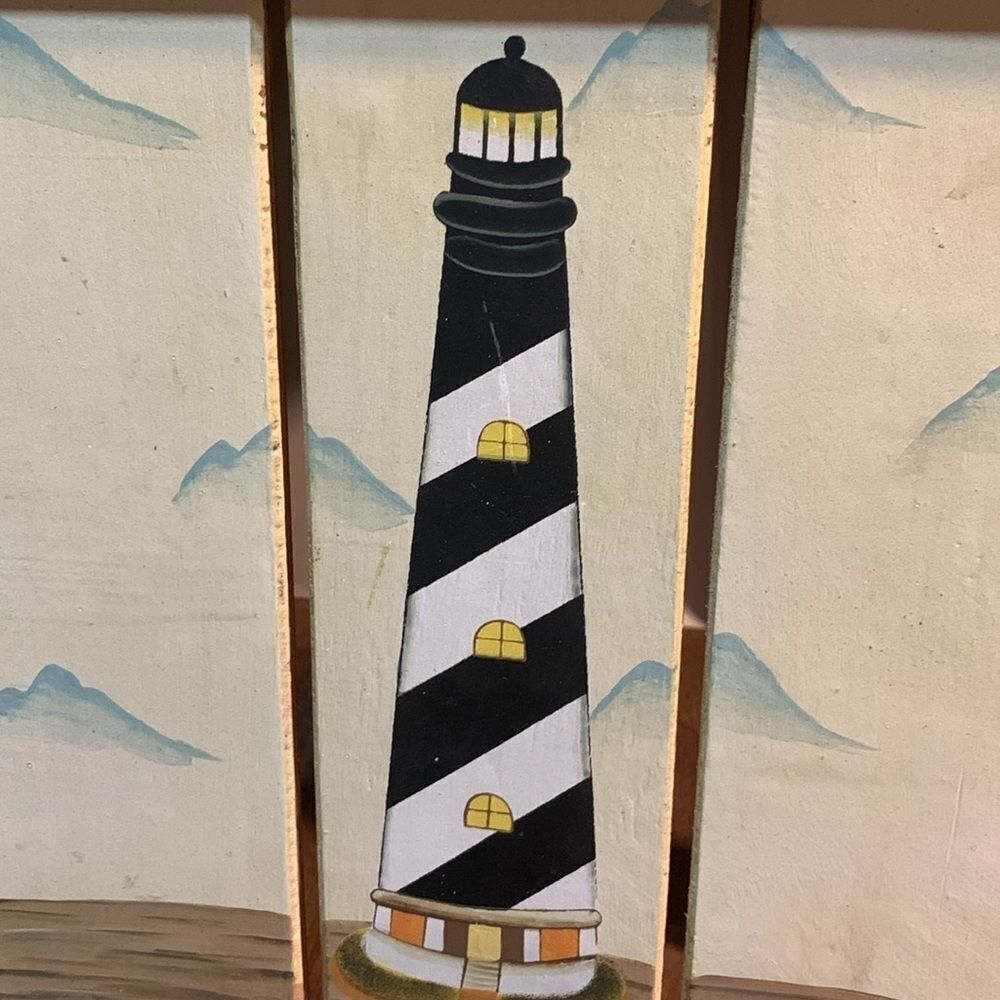 Vintage Coastal Lighthouse Wall Art Cape Hatteras NC Nautical Beach House Decor - Picture 2 of 10